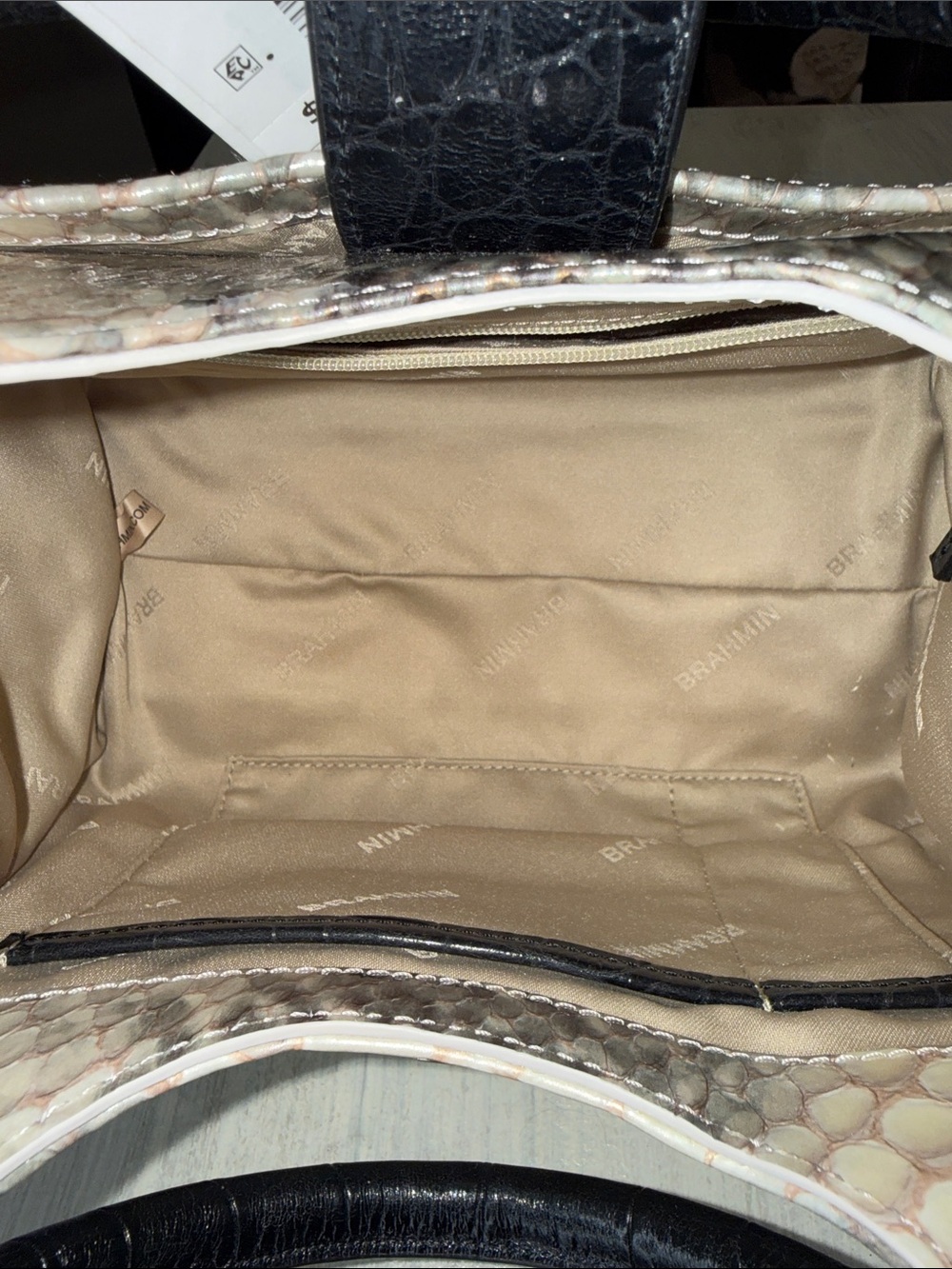 Brahmin Adrian Black Rockway Ivory and Black Embossed Python-Print Satchel - Picture 11 of 14